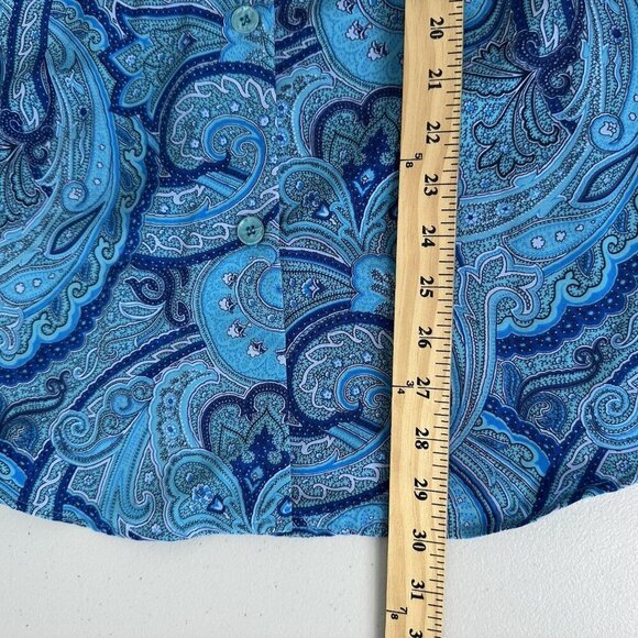 Susan Graver Button up Shirt Blue Paisley 1X Preppy - Picture 8 of 9